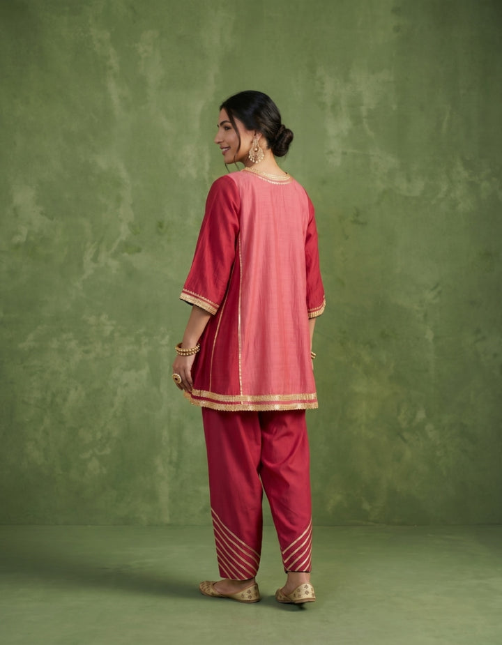 Red Pink Chanderi Kurta Set- Set of 2