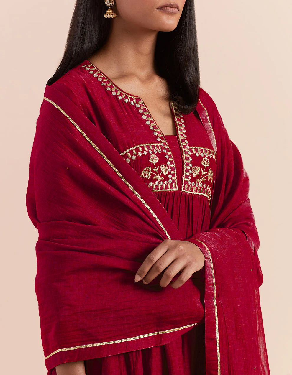 Red soft chanderi dupatta