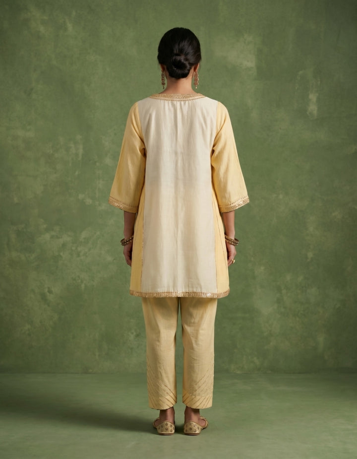 Yellow Beige Chanderi Kurta Set- Set of 2