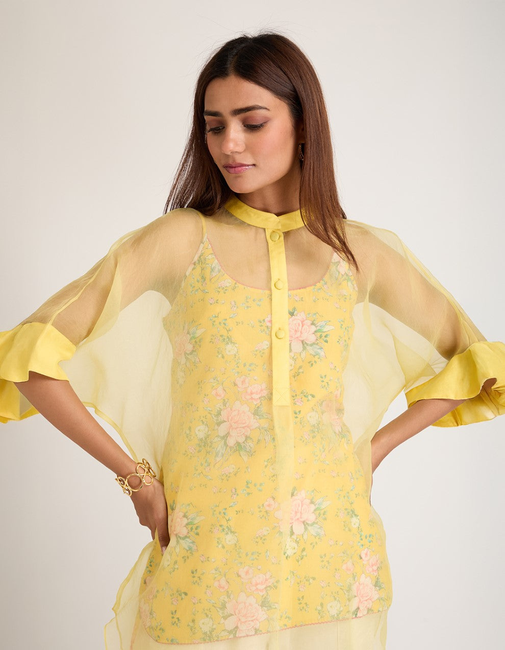 Yellow Organza Co-ord Set of 3