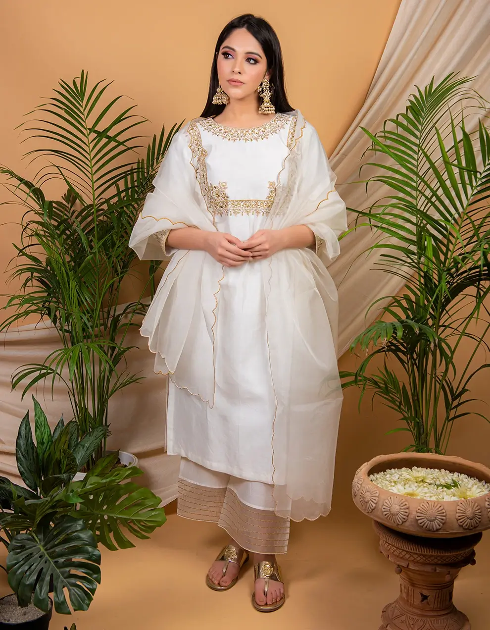 White-chanderi-silk-kurta-with-silk-palazzo-designs-for-ladies-at-online-store-india