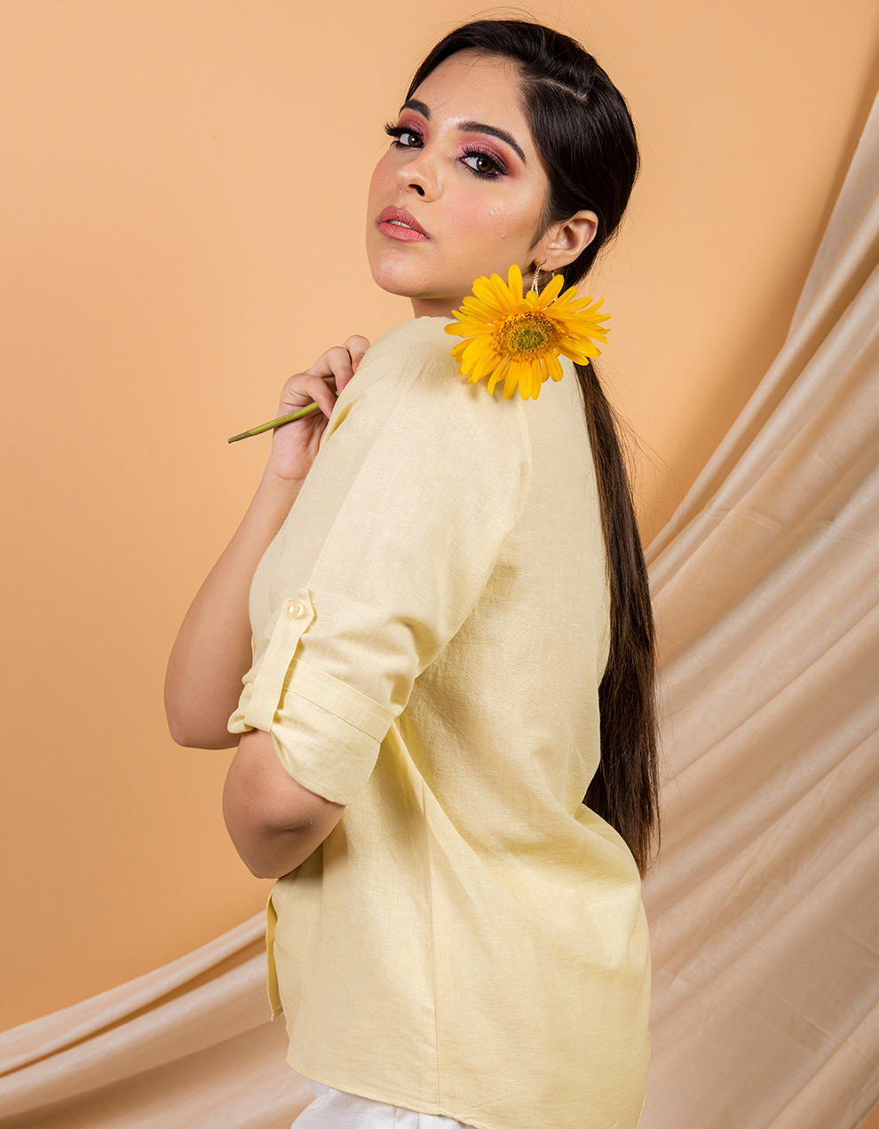 buy-the-best-Yellow-cotton-linen-shirt-designs-for-ladies-in-India-2
