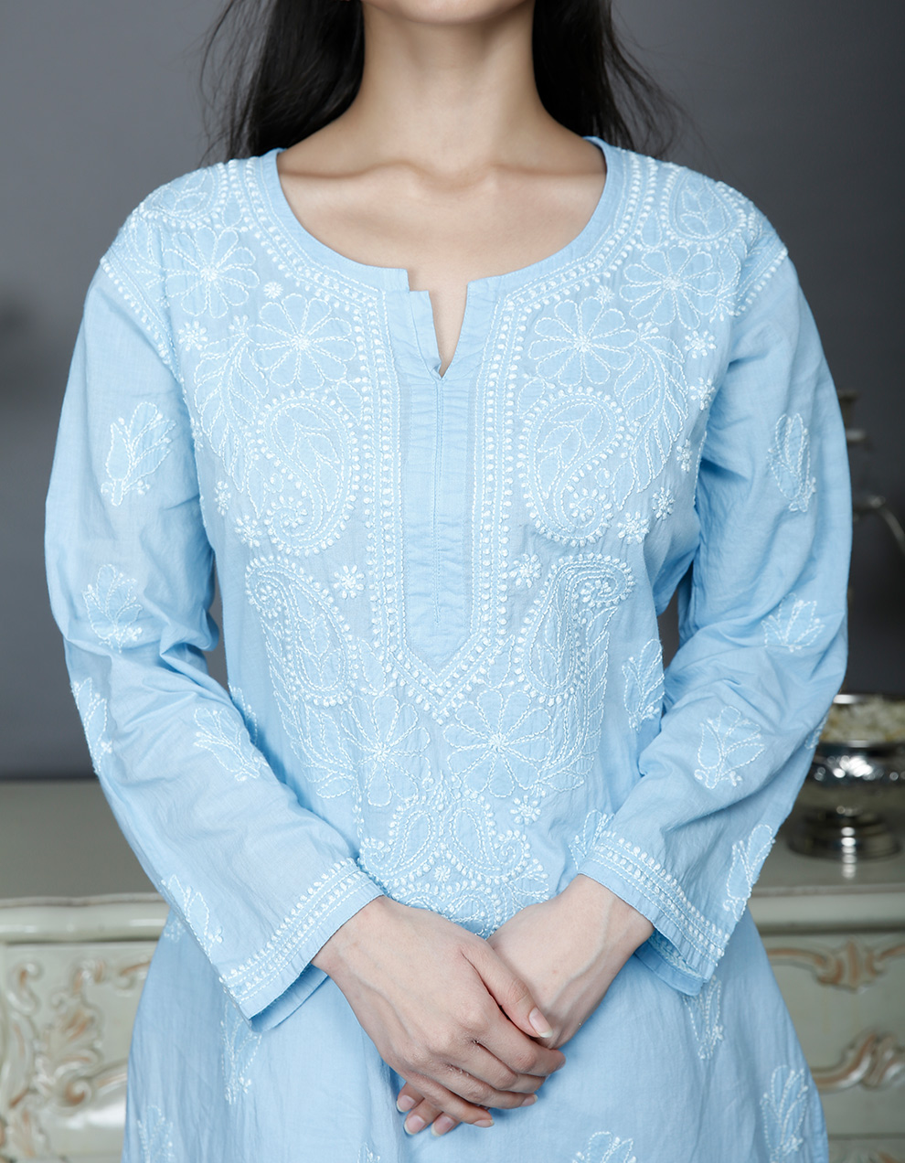 Buy-beautiful-brand-new-offer-on-Blue-chikankari-cotton-kurta-designs-for-women-1