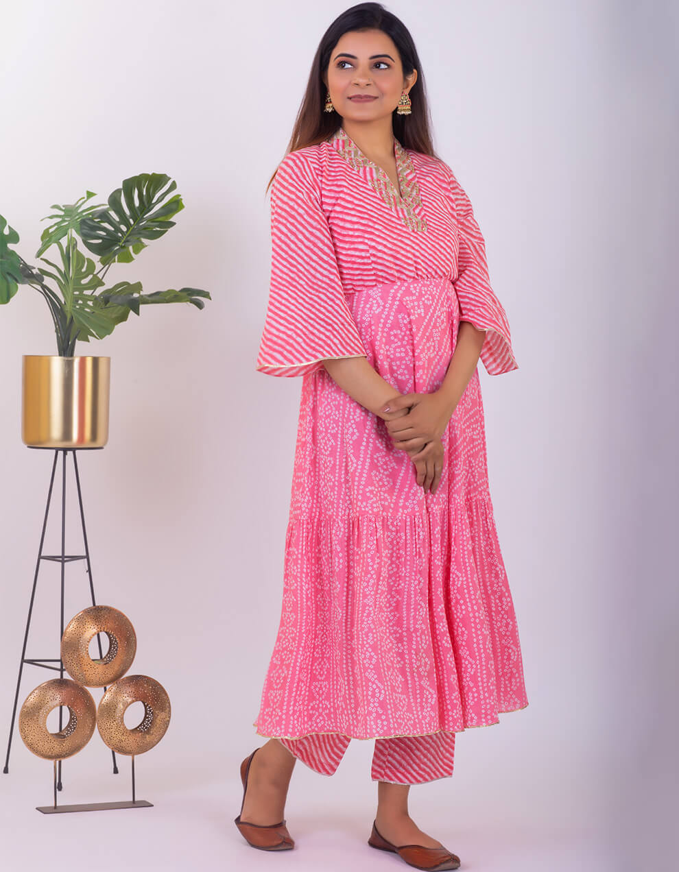 Buy-beautiful-light-pink-Leheriya-cotton-pants-designers-in-India-2