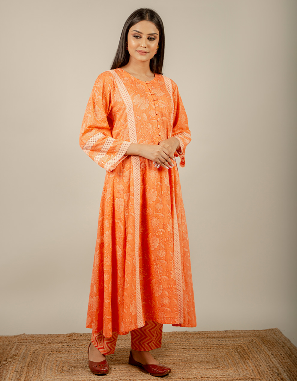 Peach-Cotton-Printed-Kurta-designers-in-India-3