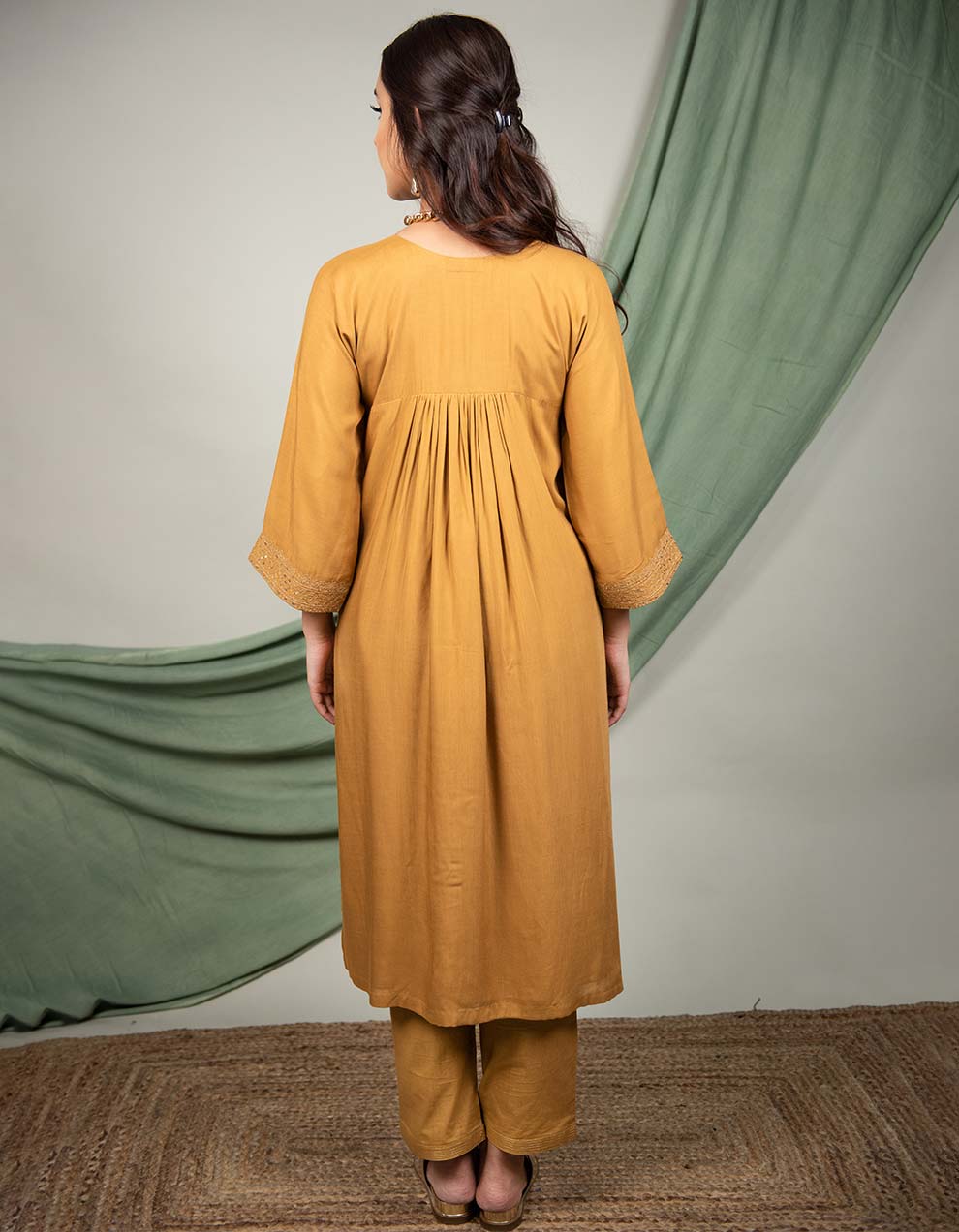 Buy-the-best-Mustard-hand-embroidered-cotton-kurta-for-women-in-India-3