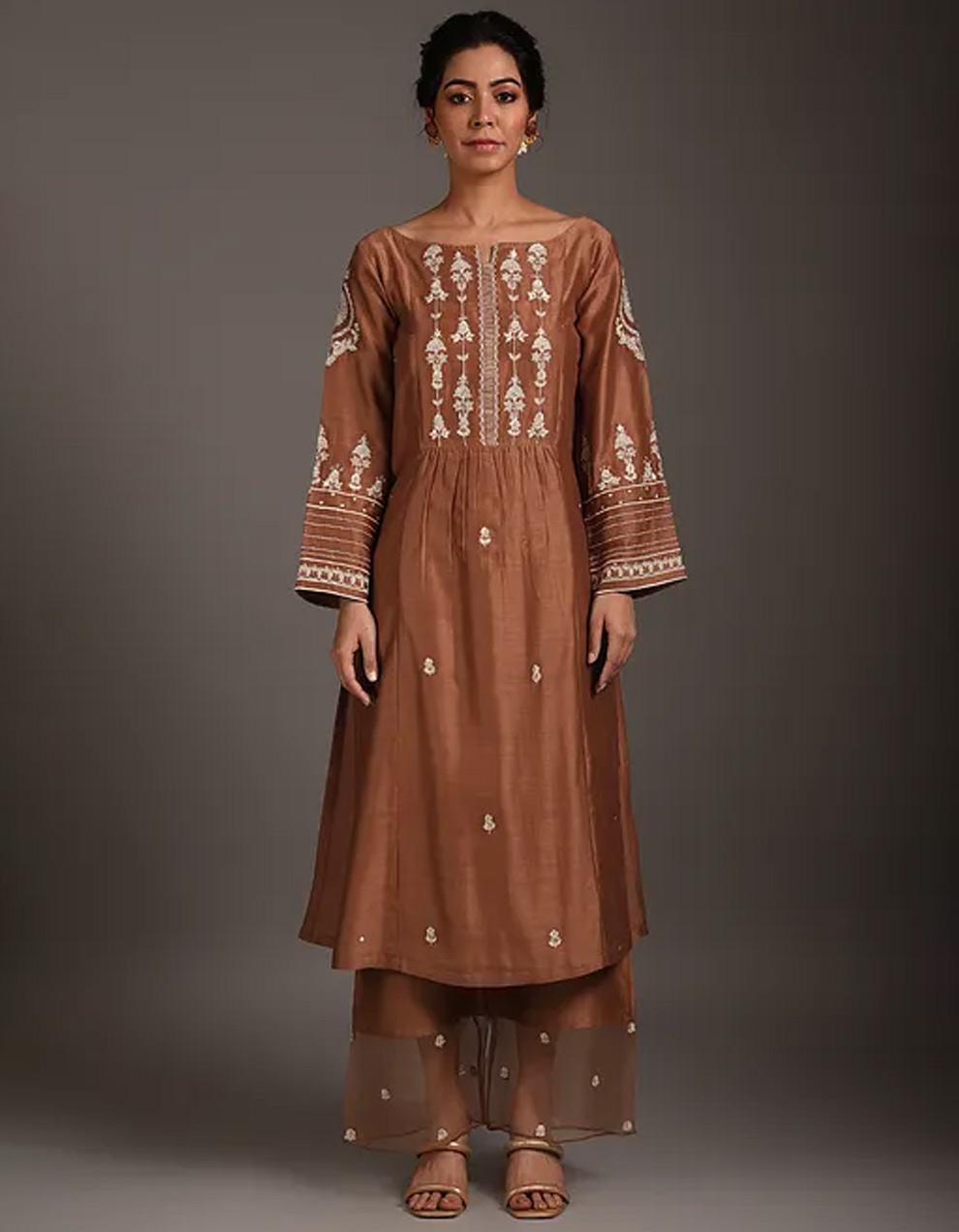Buy Designer for beautiful brown embroidery chanderi silk pants collection Online for Women in India, beautiful brown silk pants designs online from top brands at the best price