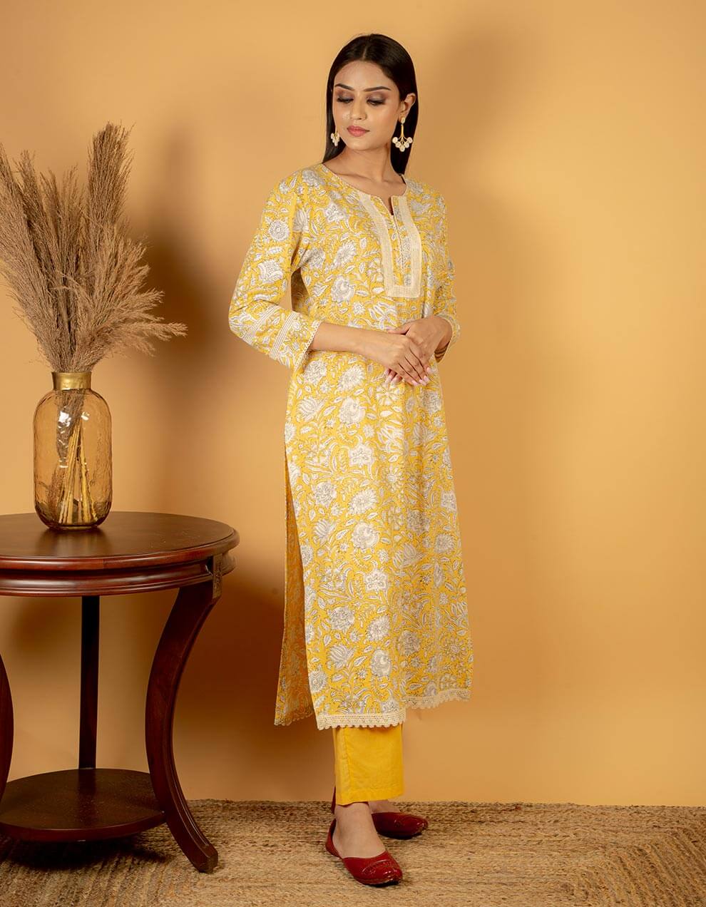buy-trendy-look-designer-light-yellow-cotton-printed-kurta-dress-for-women-in-india